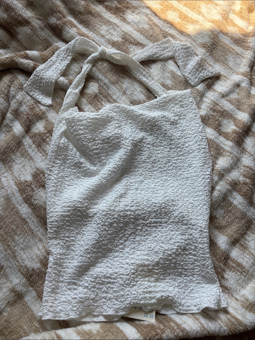 See You Monday White Textured Mini Skirt with Tie Waist